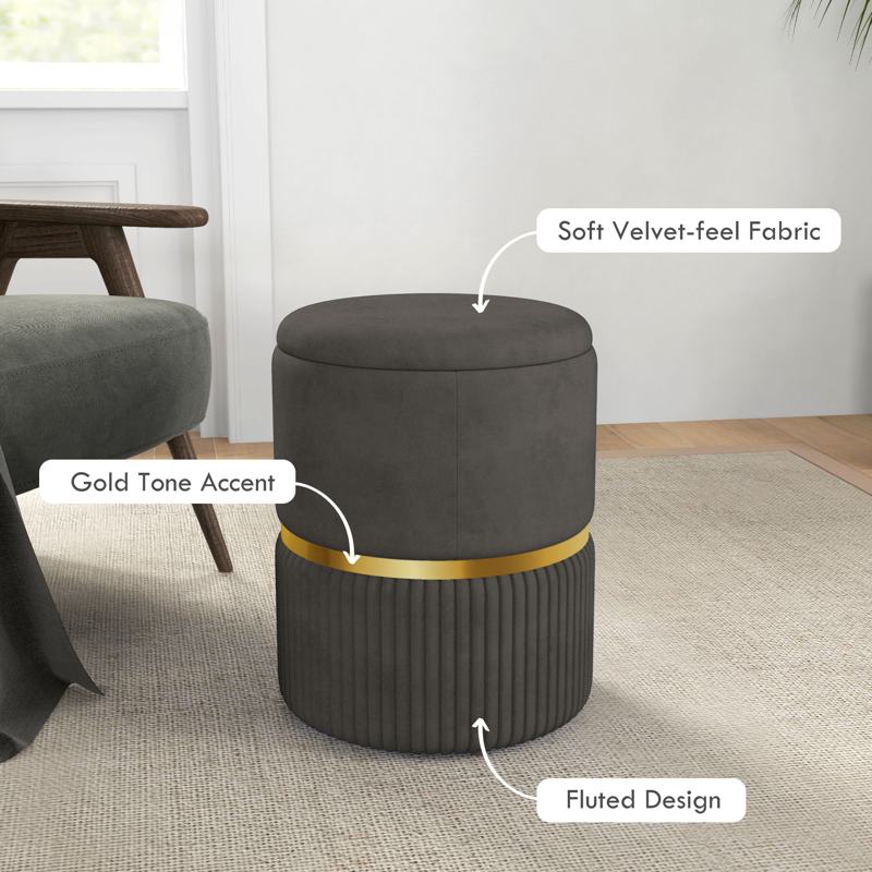 HOMCOM Velvet-Feel Storage Ottoman - Grey