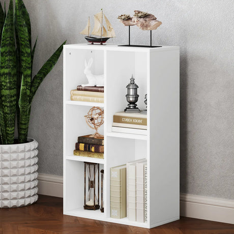 HOMCOM 2-Tier Bookshelf with 5 Compartments - White