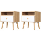 HOMCOM Bedside Table, Bedside Cabinet with Drawer and Shelf, Modern Nightstand, End Table for Living Room, Bedroom, Set of 2, Natural