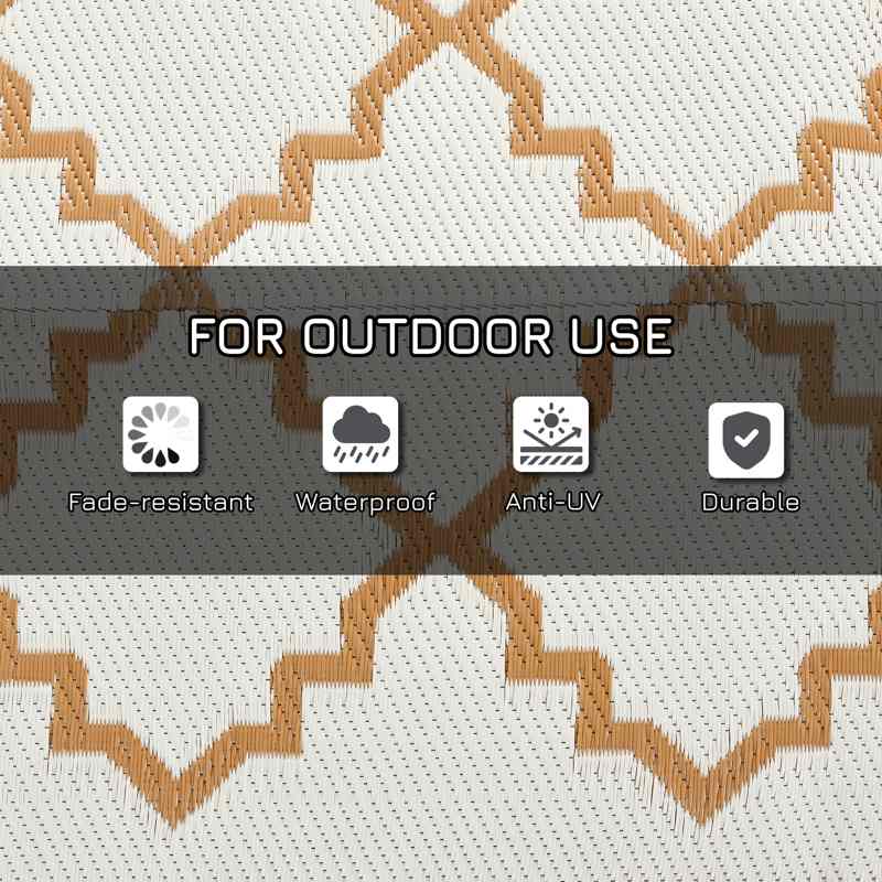 Outsunny Plastic Straw Reversible RV Outdoor Rug with Carry Bag, 182 x 274cm, Brown and Cream