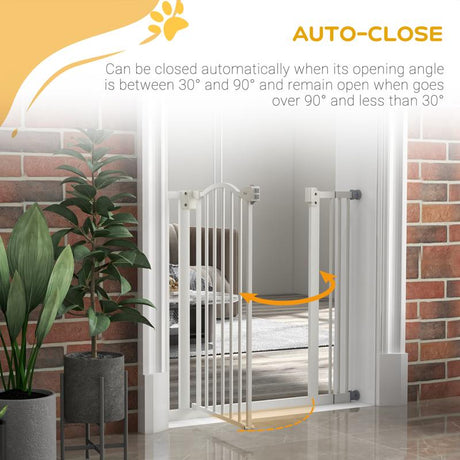 PawHut Metal 74-87cm Adjustable Pet Gate Safety Barrier w/ Auto-Close Door White