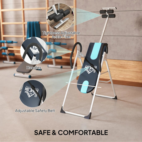 HOMCOM Foldable Gravity Inversion Table Back Therapy Home Fitness Bench Black