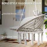 Outsunny Hanging Chair Outdoor Hammock Chair with Soft Cushion, Cotton Rope Boho Style Swing Chair, Hanging Garden Swing Seat for Indoor Outdoor, Cream White
