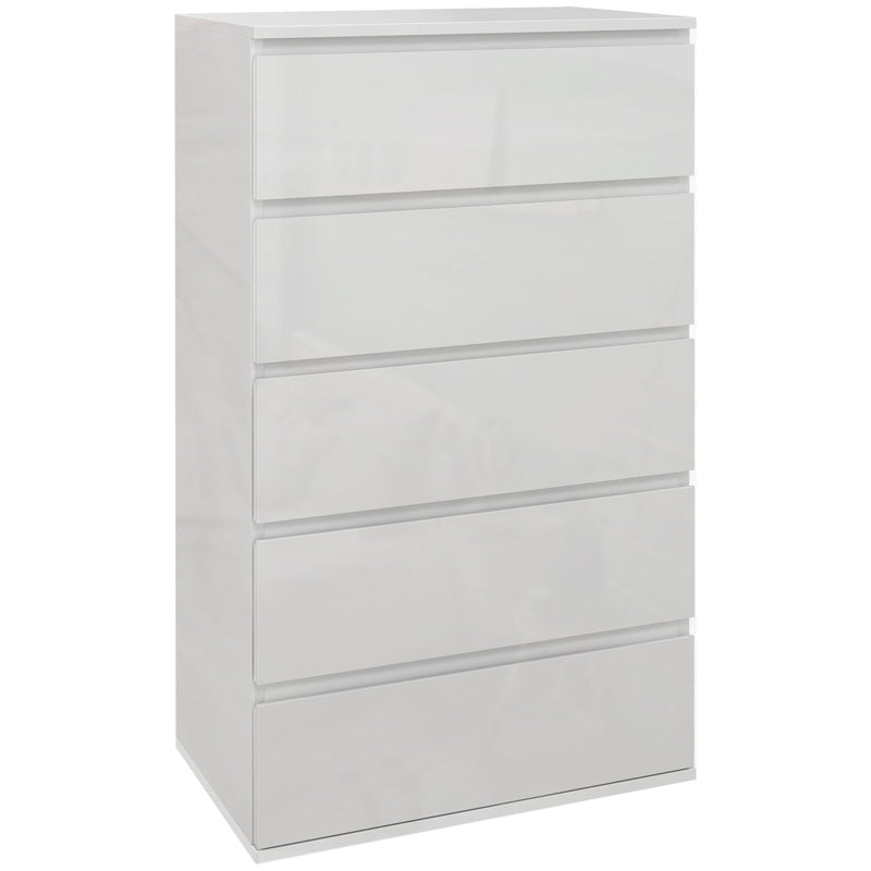 HOMCOM 5-Drawer Modern Dresser, High Gloss Storage Drawer Unit for Bedroom, White