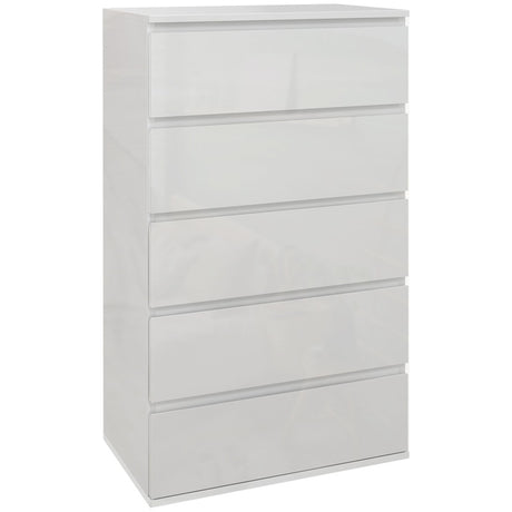 HOMCOM 5-Drawer Modern Dresser, High Gloss Storage Drawer Unit for Bedroom, White