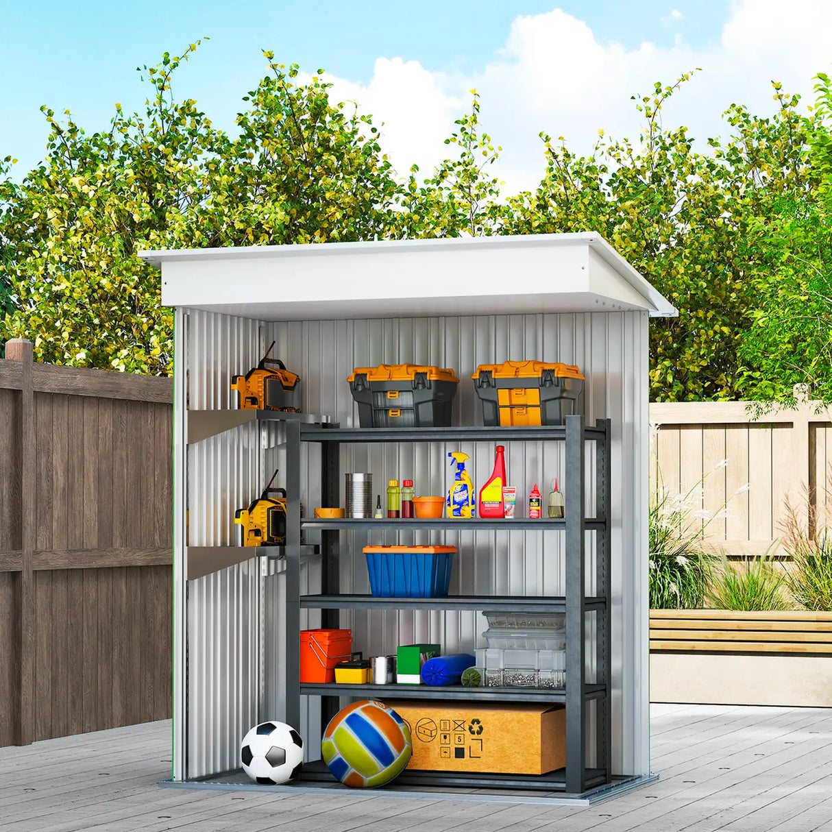 Outsunny Metal Garden Shed, Outdoor Lean-to Shed for Tool Motor Bike, with Adjustable Shelf, Lock, Gloves, 5'x3'x6', Green