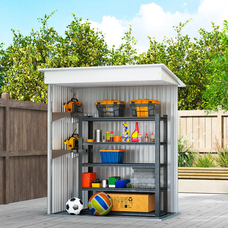 Outsunny Metal Garden Shed, Outdoor Lean-to Shed for Tool Motor Bike, with Adjustable Shelf, Lock, Gloves, 5'x3'x6', Green
