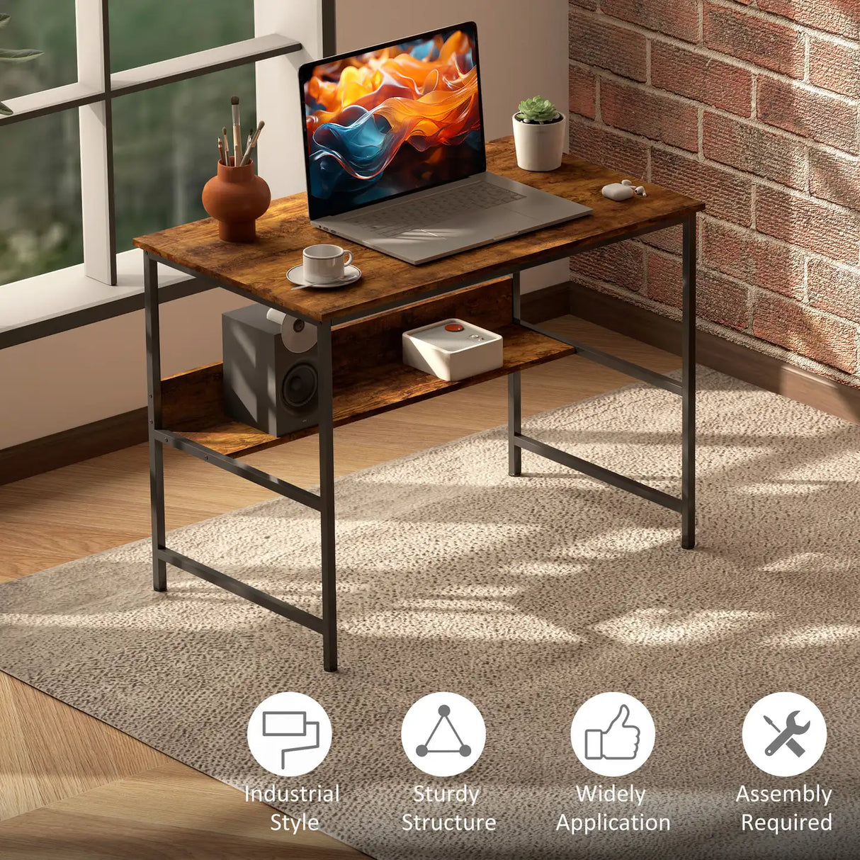 HOMCOM 2-Tier Computer Desk, 100 x 60 cm, Rustic Brown