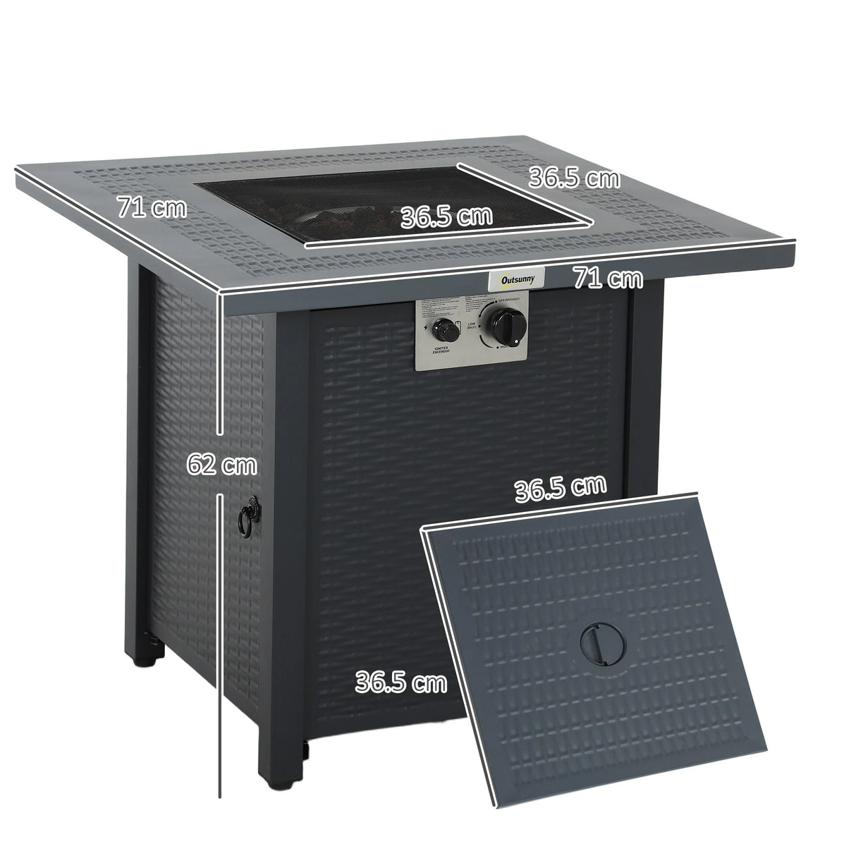 Outsunny 71 x 71cm 40000 BTU Gas Firepit Table - Black/Dark Grey