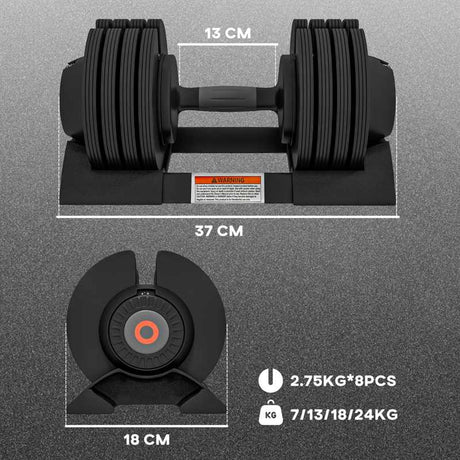 SPORTNOW Adjustable Dumbbells Set, 4-in-1 Weights Set with Storage Tray, Non-Slip Handle, 7kg, 13kg, 18kg, 24kg