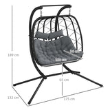 Outsunny Two-Seater Steel Frame Hanging Egg Chair - Black