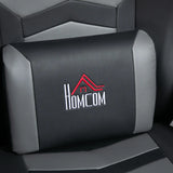 HOMCOM Massage Gaming Chair, Swivel Racing Video Gaming Recliner with Retractable Footrest, Headrest, Cup Holders and Side Pockets, Ergonomic High Back PU Leather Executive Desk Chair, Grey