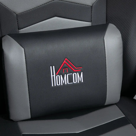 HOMCOM Small Leather Massage Recliner Chair with Ergonomic High Back Retractable Footrest Headrest Work Break Grey