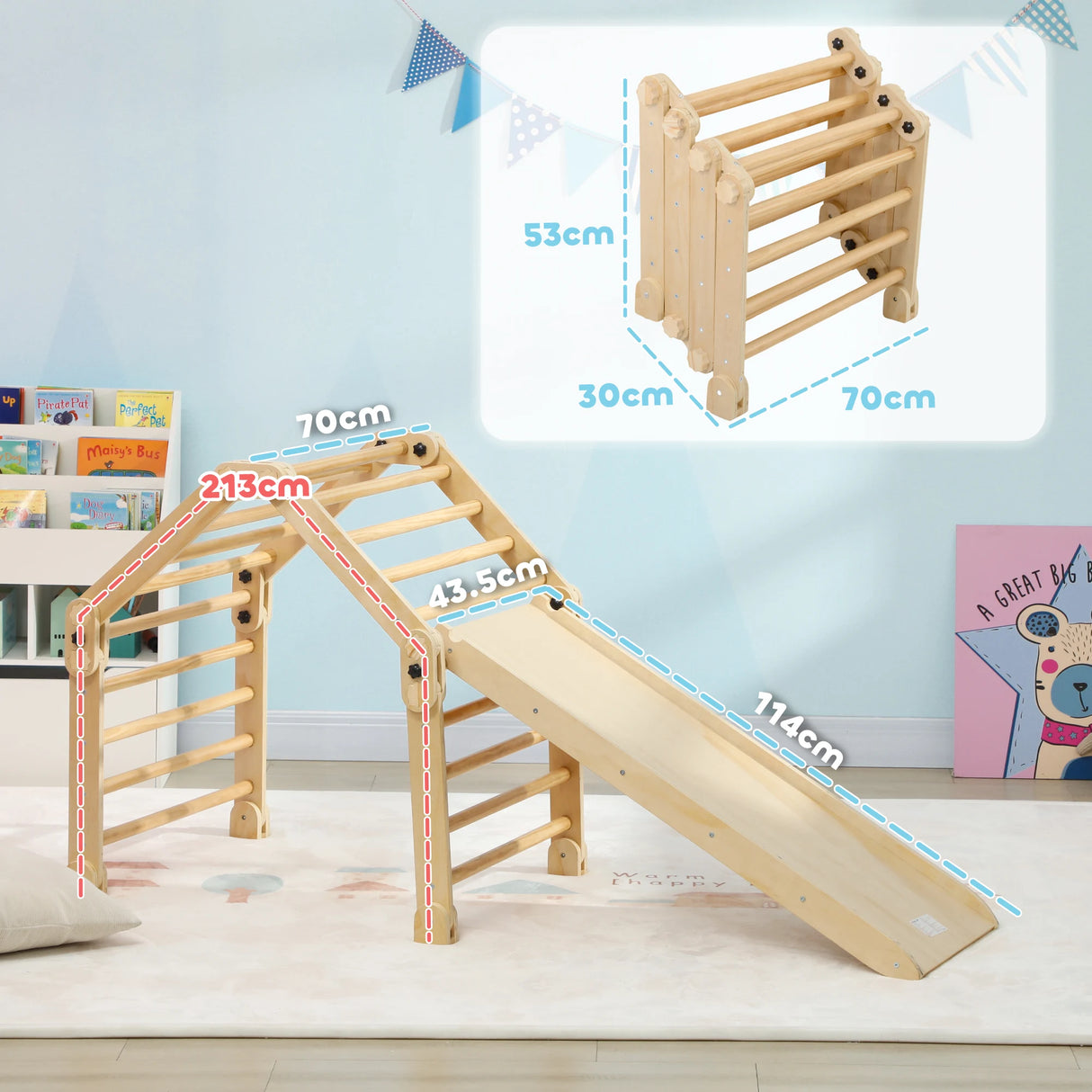 AIYAPLAY 3 in 1 Kids Climbing Set Indoor with Sliding Ramp, Foldable design, Gift for 2-6 Years Old