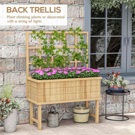 Outsunny 45 x 105cm Wooden Garden Planter, with Trellis - Natural