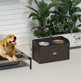 PawHut Stainless Steel Raised Dog Bowls, with 21L Storage Drawer for Large Dogs - Brown