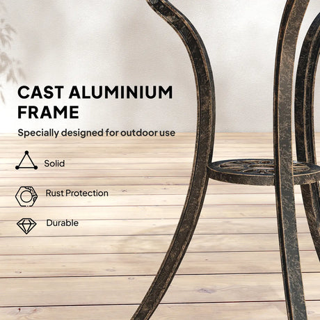 Outsunny Outdoor Bistro Set for 2 Cast Aluminium Patio Furniture with Round Table Umbrella Hole Brown