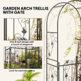 Outsunny 2.17m Steel Garden Arch with Gate, Wedding Arch for Outdoor, Garden, 107W x 45D x 217H cm Black