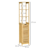 kleankin Tall Bathroom Cabinet, Slim Storage Cabinet, Tallboy Bamboo Storage Unit with 3-Tier Storage Shelves and Freestanding Organiser, Natural