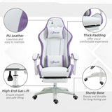 Vinsetto Computer Gaming Chair, PU Leather Desk Chair with Footrest, Swivel Task Chair with 135° Reclining Back and Lumbar Support, PC Chair for Adults, White and Purple