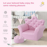 HOMCOM Children Kids Sofa Set Armchair Chair Seat with Free Footstool PU Leather for Girls 58L x 40.5W x 49H cm Pink