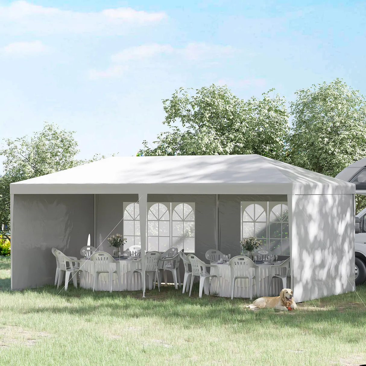 Outsunny 6 x 3 m Party Tent Gazebo Marquee Outdoor Patio Canopy Shelter with Windows and Side Panels White