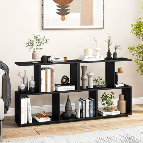 24 Inch 3-Tier Geometric Bookshelf with Thick Foot Pads-Black