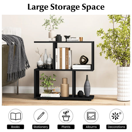 24 Inch 3-Tier Geometric Bookshelf with Thick Foot Pads-Black