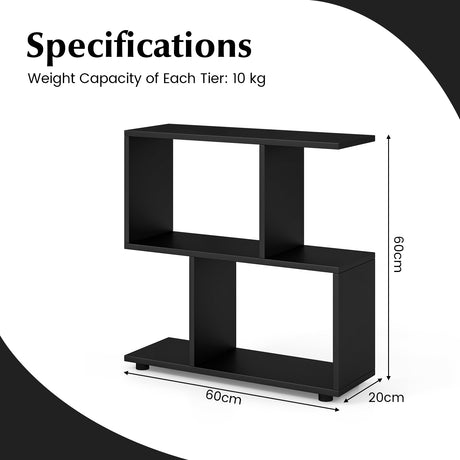 24 Inch 3-Tier Geometric Bookshelf with Thick Foot Pads-Black