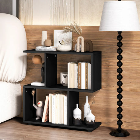 24 Inch 3-Tier Geometric Bookshelf with Thick Foot Pads-Black