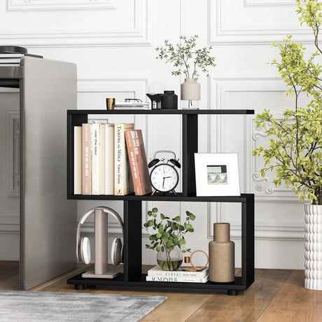 24 Inch 3-Tier Geometric Bookshelf with Thick Foot Pads-Black