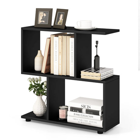 24 Inch 3-Tier Geometric Bookshelf with Thick Foot Pads-Black