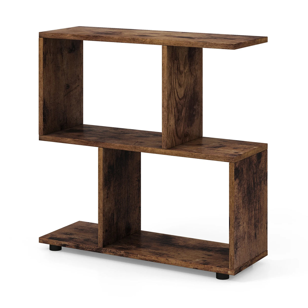 24 Inch 3-Tier Geometric Bookshelf with Thick Foot Pads-Brown