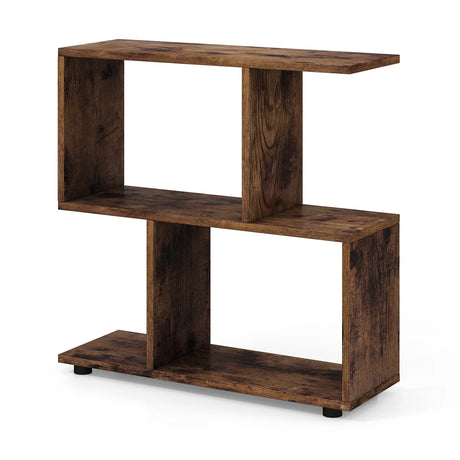 24 Inch 3-Tier Geometric Bookshelf with Thick Foot Pads-Brown