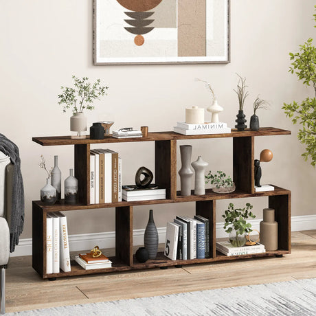 24 Inch 3-Tier Geometric Bookshelf with Thick Foot Pads-Brown