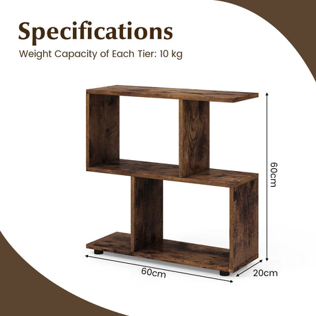 24 Inch 3-Tier Geometric Bookshelf with Thick Foot Pads-Brown