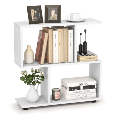 24 Inch 3-Tier Geometric Bookshelf with Thick Foot Pads-White
