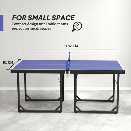 HOMCOM 6ft Table Tennis Table, Ping Pong Table with Net, Foldable and Portable Ping Pong Set for Indoor Outdoor Use, Easy Assemble, Midsize, Blue
