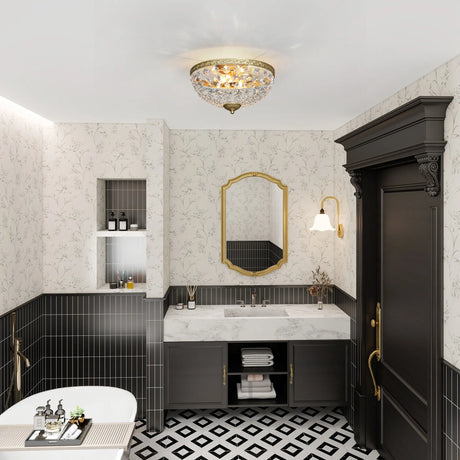 HOMCOM Crystal Chandelier Ceiling Light with 168 Octagonal Beads, Vintage 2-Light Flush Mount Ceiling Light for Living Room, Bedroom, Hallway, Dining Room, Gold Tone