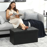 HOMCOM Storage Ottoman Bench, 89L PU Leather Folding Foot Rest Stool, End of Bed Bench, Easy Assembly, for Living Room, Bedroom, Entryway, Black