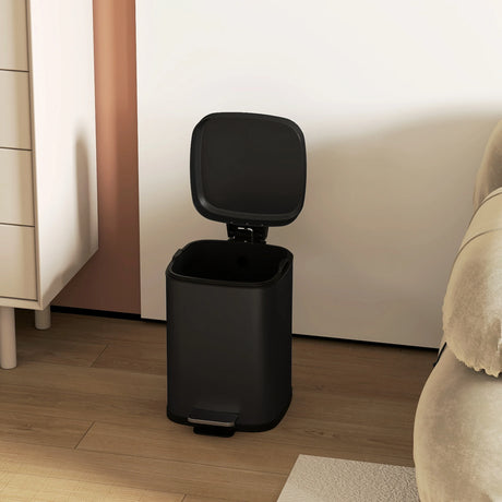 HOMCOM 12L Modern Boxy Metal Home Kitchen Bin - Black