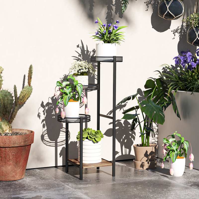 Outsunny Four-Tier Steel Plant Stand - Black