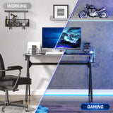 HOMCOM RGB 120 x 66cm Gaming Desk, Computer Table with Carbon Fibre Surface, Headphone Hook, Cup Holder, Controller Rack, Home Office Desk, Black