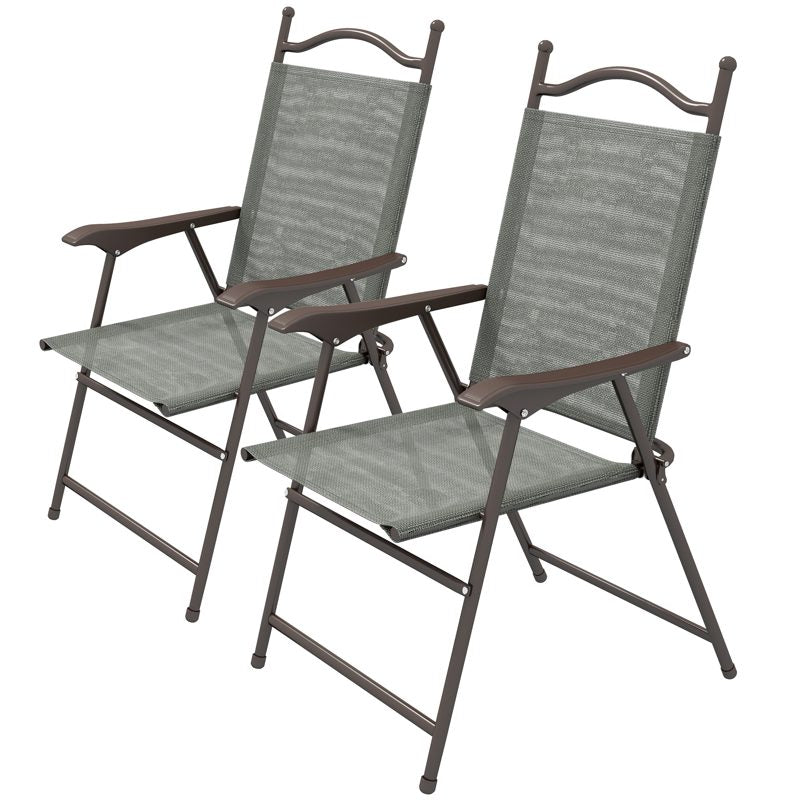 Outsunny Set of Two Folding Garden Chairs, with Fabric Mesh Seats - Dark Grey