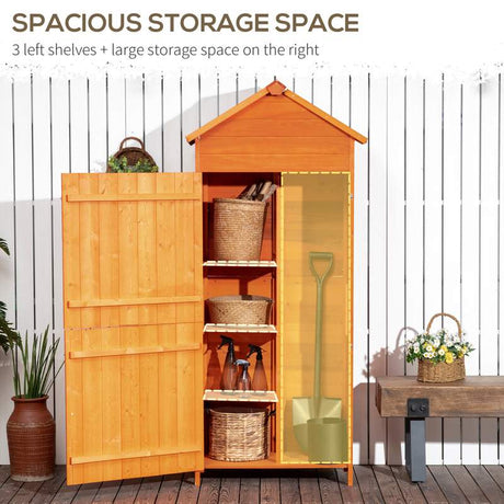 Outsunny Wooden Outdoor Storage Shed, Compact Utility Outdoor Tool Shed with Lockable Double Doors and Shelves, Orange