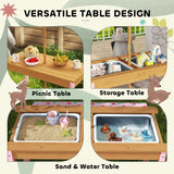 AIYAPLAY Kids Picnic Table Set with Removable & Foldable Umbrella, Cushions, Storage Boxes, Flamingo Theme, Pink