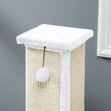 PawHut 81cm Cat Scratcher, Vertical Full Scratcher w/ Natural Sisal Rope, Hanging Ball, Soft Plush - White