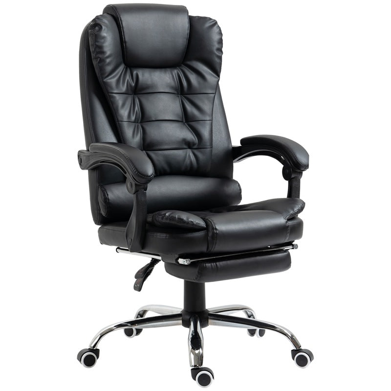 HOMCOM Executive Office Chair, PU Leather Home Office Chair with Swivel Wheels, Reclining Backrest, Retractable Footrest, Black