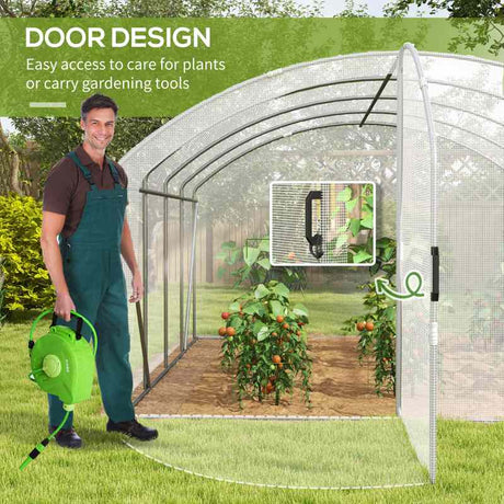 Outsunny Polytunnel Greenhouse Walk-in Grow House with UV-resistant PE Cover, Door, Galvanised Steel Frame, 4 x 3 x 2m, White