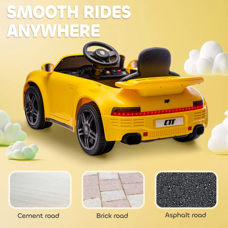 AIYAPLAY Licensed RUF CTR 2017 Electric Car for Kids, with Remote Control, Soft Start, MP3 Player, LED Lights, Yellow